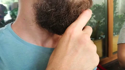 Close up of man speaks and thinks Stroking his Beard. Stock Footage 111502789