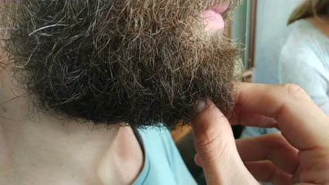 Close up of man speaks and thinks Stroking his Beard. Stock Footage 111503361