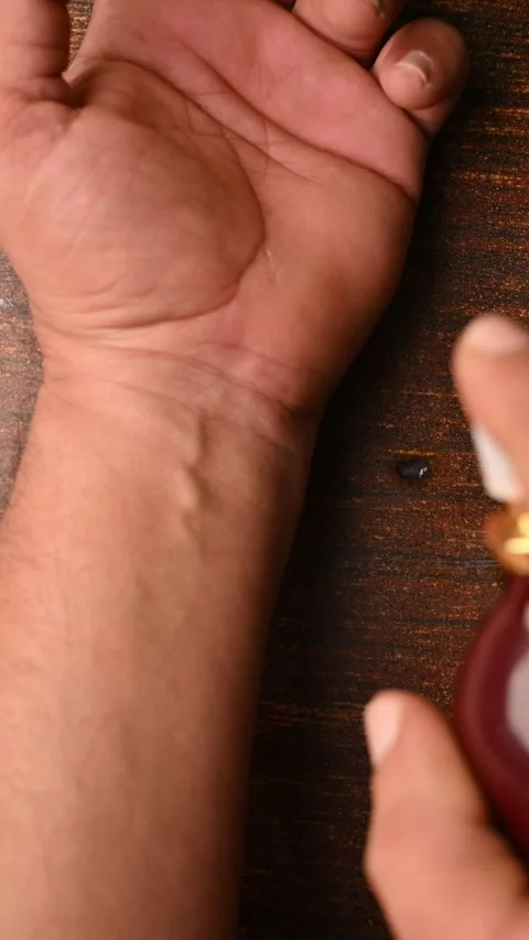 Close-Up of a Man Spraying Perfume on His Hand – Personal Care Vidéo 329341759