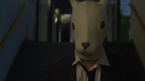 Close up of A man in a suit with rabbit mask Stock-Footage 259662562