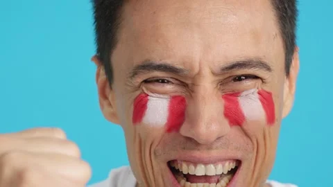 Close up of a man supporting peruvian team Stock Footage 276707816