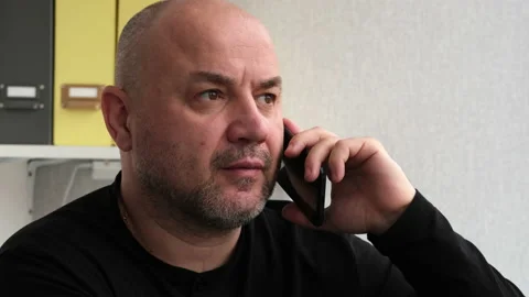 Close up man talking mobile phone in office. Businessman having call Stock-Footage 238427821