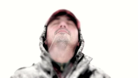 Close up of a Man thinking During Snow Storm Stock Footage 162256858