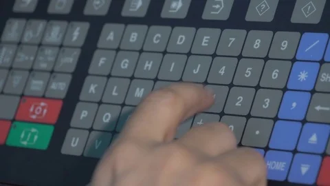 Close up. Man turns on the machine to process the Computer-controlled machine to Stock Footage 80241252