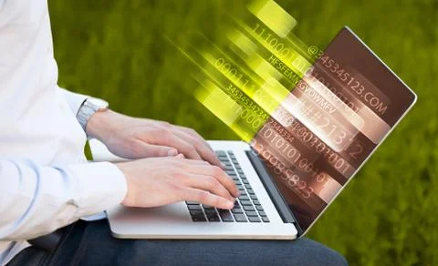 Close up of man typing on laptop computer Stock Photos