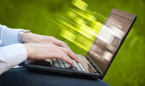 Close up of man typing on laptop computer 스톡 사진
