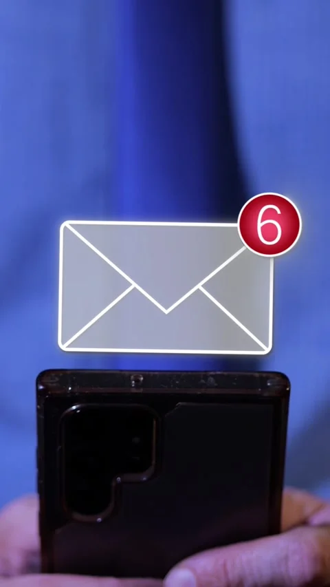 Close-up of man typing on smartphone with animated 3D message appearing Stock Footage 330951738