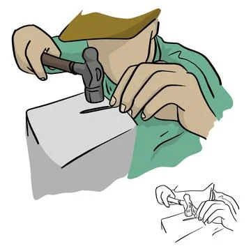 Close-up man using a hammer to make the nail straight vector illustration ske 스톡 일러스트