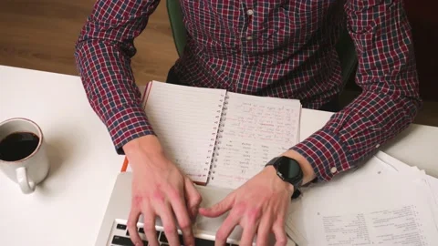 Close up man using laptop online working studying from home on internet, man Stock Footage 146601820