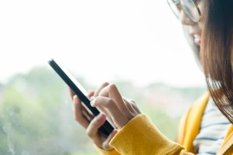 Close up of man using mobile phone. Stock Photos