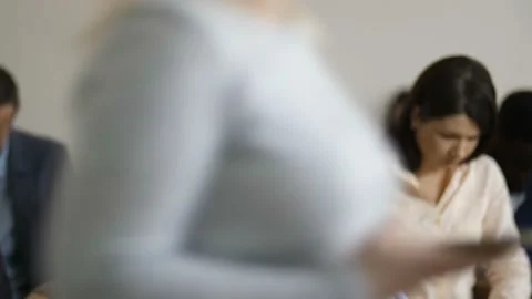 Close up man using phone during conference break Stock Footage 108005508