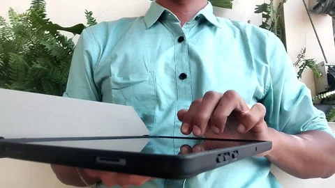 Close up a man using portable device gadget Stock Footage 342038664