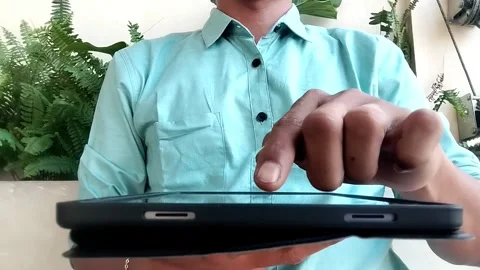 Close up a man using portable device gadget Stock Footage 342039049