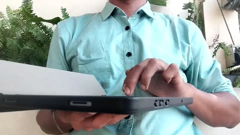 Close up a man using portable device gadget Stock Footage 342039051
