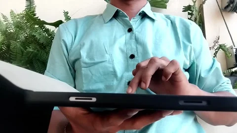 Close up a man using portable device gadget Stock Footage 342039415