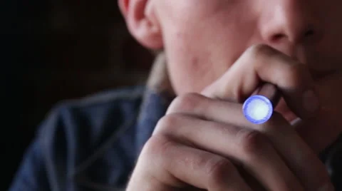 Close Up Man Vapes Smoking an E-Cigarette - Jaw Stock Footage 46062086