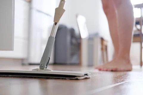 Close-up as a man washes the floor Foto stock