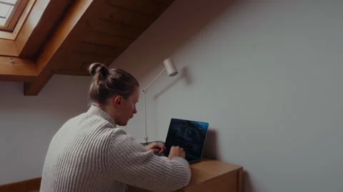 Close up man working on laptop at home remote work lifestyle Video stock 334547422
