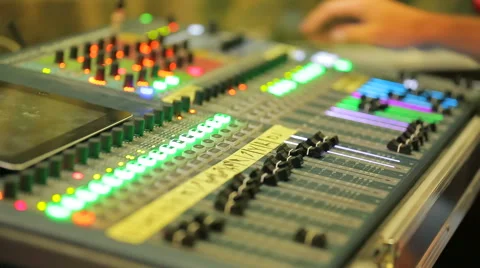 Close Up of A Man Working on Mixing Control Panel Stock Footage 43803634