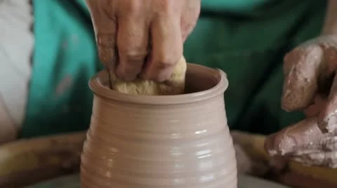Close up of man working on potter's wheel Stock Footage 8960812