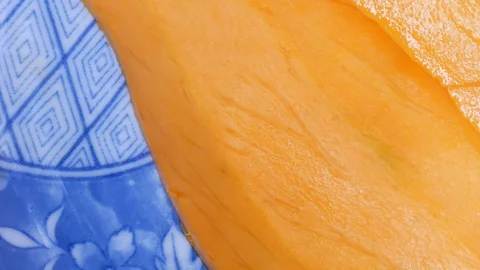 Close up mango fruit on blue plate. Stock Footage 128669523