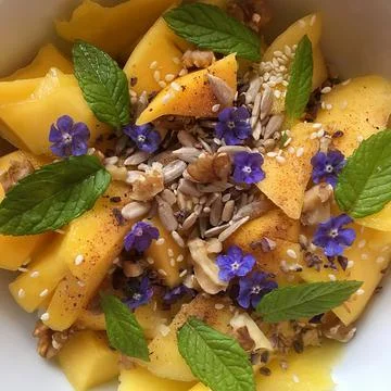 CLOSE UP MANGO ,NUTS , SEEDS, MINT ,FLOWERS Stock Photos