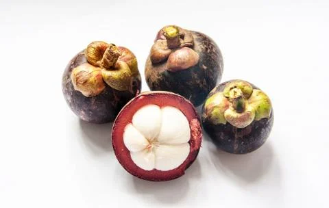 Close up mangosteen on isolate Stock Photos