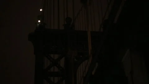 Close Up Manhattan Bridge Tower Cables Details Night Dark Stock Footage 329169932