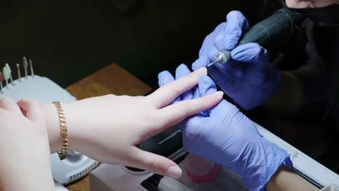Close-up manicure master works in nail salon. Stock Footage 235510049