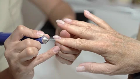 Close-up Manicure Process for Classic French Design With Pastel Tones Stock Footage 323095369