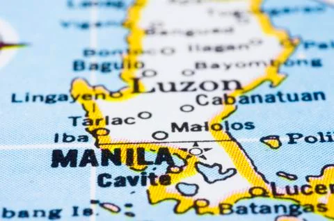 Close up of manila on map, philippines Stock Photos