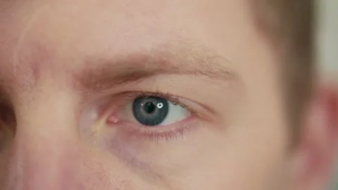 Close-up of mans blue eye looking directly at camera Stock Footage 329136480