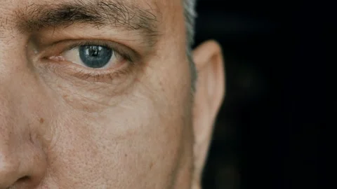 Close-up of the man's face and eyes. portrait of a man. looking at the camera Stock Footage 246847245