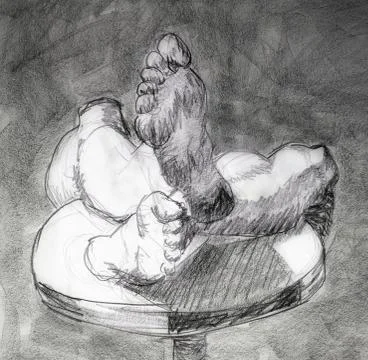 Close up of man's foot on stool Stock Illustration