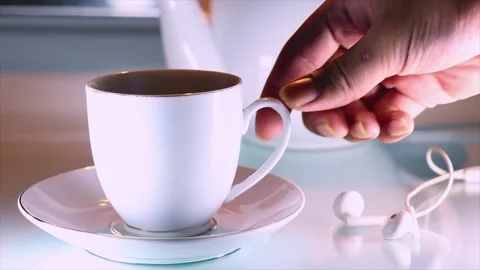 Close-up Of Man's Hand Getting The Tea Cup To Drink Tea. Stock-Footage 170712530