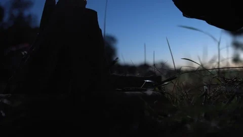Close up Man`s hand lighting a campfire in a forest at dawn. Stock Footage 76442431