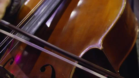 Close-up of man's hand playing contrabass with a bow at the concert. Orchestra. Stock-Footage 303408274