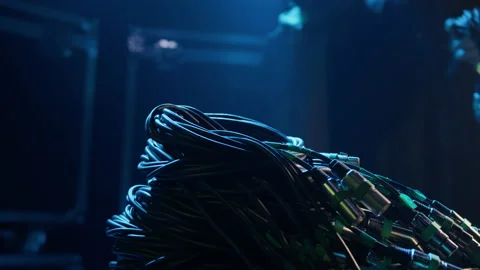 Close-up of a man's hand that puts a bunch of XLR wires Stock Footage 194438715