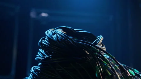 Close-up of a man's hand that takes a bunch of XLR wires Stock Footage 194438682