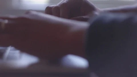 A Close Up of a Man's Hand Typing on a Laptop, Slider Shot Stock Footage 82250638