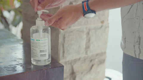 Close-Up of Man's Hand Using Hand Wash Stock Footage 162292940