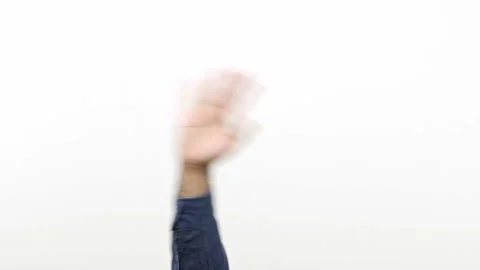 Close up of man’s hand waving saying greeting, goodbye making hand gestures isol Stock Footage 144653569