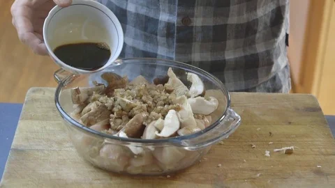 Close up - mans hands cooking Video stock 81187058