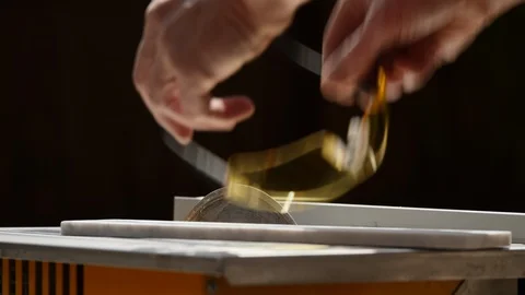 Close up of a man's hands cutting subway marble stone with audio. Stock Footage 129102242