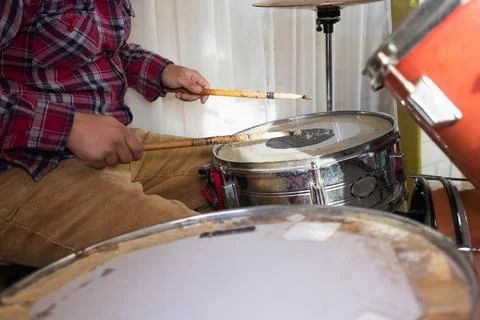 Close-up of a man's hands drumsticks Stock Photos