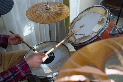 Close-up of a man's hands drumsticks Stock Photos