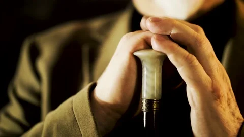 Close up of man's hands with the elegant cane. Gestures. Englishman or gentleman Stock Footage 135497547