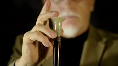 Close up of man's hands with the elegant cane. Gestures. Englishman or gentleman Stock Footage 135508728