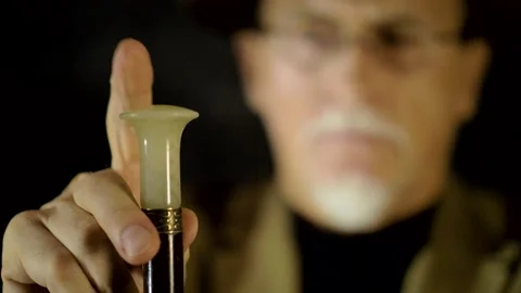 Close up of man's hands with the elegant cane. Gestures. Englishman or gentleman Stock Footage 135509269