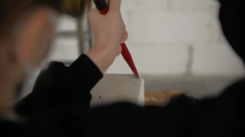 Close-up of man's hands making a stone sculpture. Stock Footage 272154676